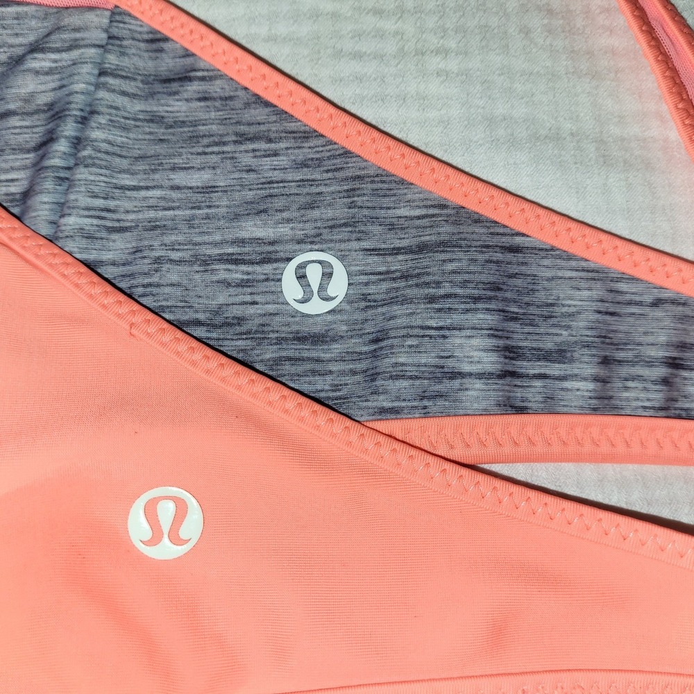 Lululemon Water Salty Swim Mesh T Back Orange Gray Reversable Bikini Top 8 - Picture 6 of 9